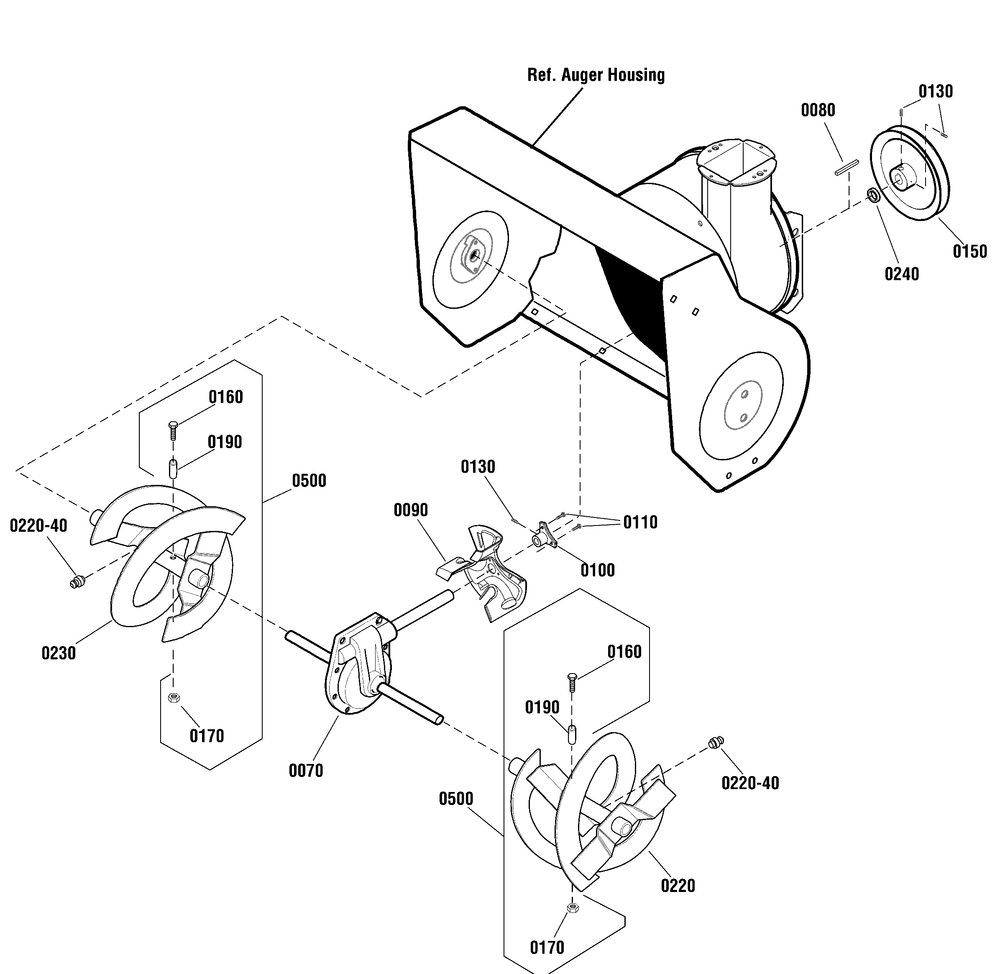 Auger Drive Group Diagram and Parts List for 1696083-M1227E 2011 Briggs and Stratton Snow Blower